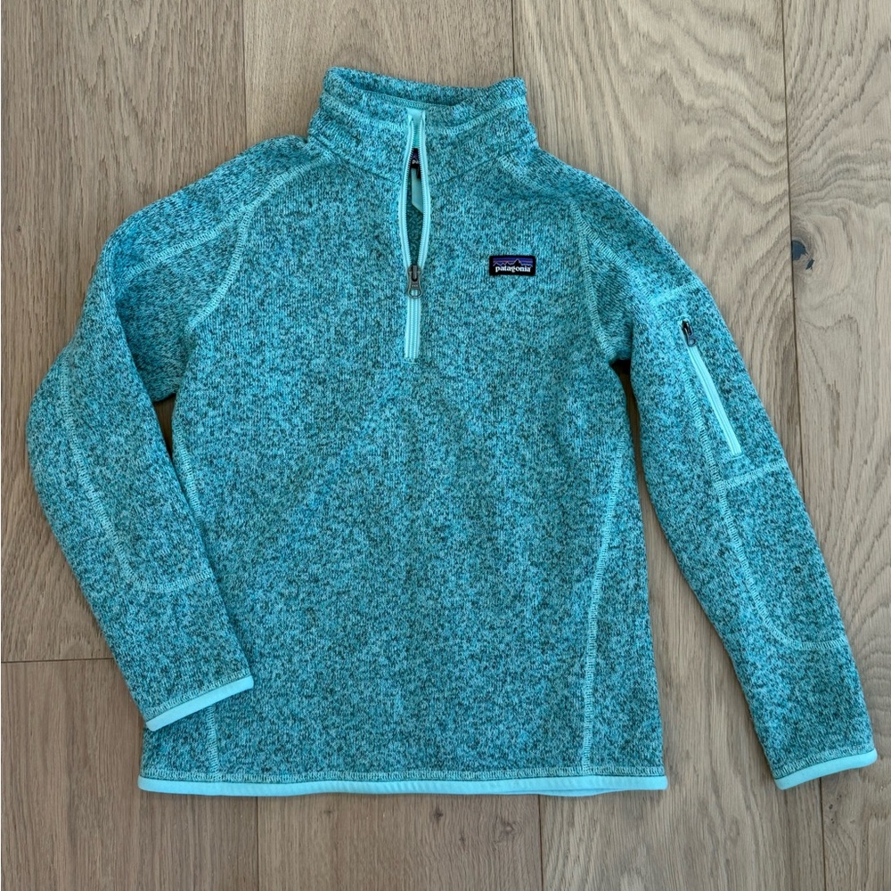 Patagonia Girl's Better Sweater 1/4 Zip Jacket - Medium  Size 10 Teal / Mint